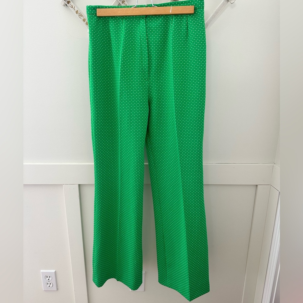 Vintage Green Polka Dot Trousers | 70s High Waist Wide Leg Pants | 29” Waist